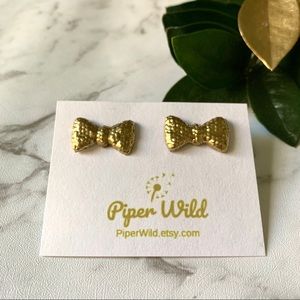 Metallic Gold “Hair Bow” Stud Earrings